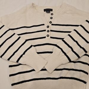 Sanctuary Cream and Black Striped Henley Sweater